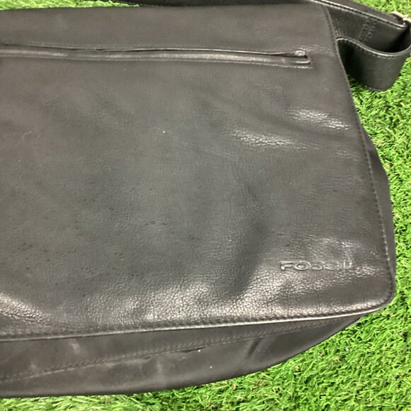Vintage Fossil Classic Black Leather Briefcase Messanger Bag - Picture 8 of 16